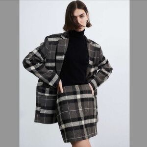 H&M Wool Blend Plaid Oversized Blazer (NWOT Size M) and Skirt (NWT Size 8) SET